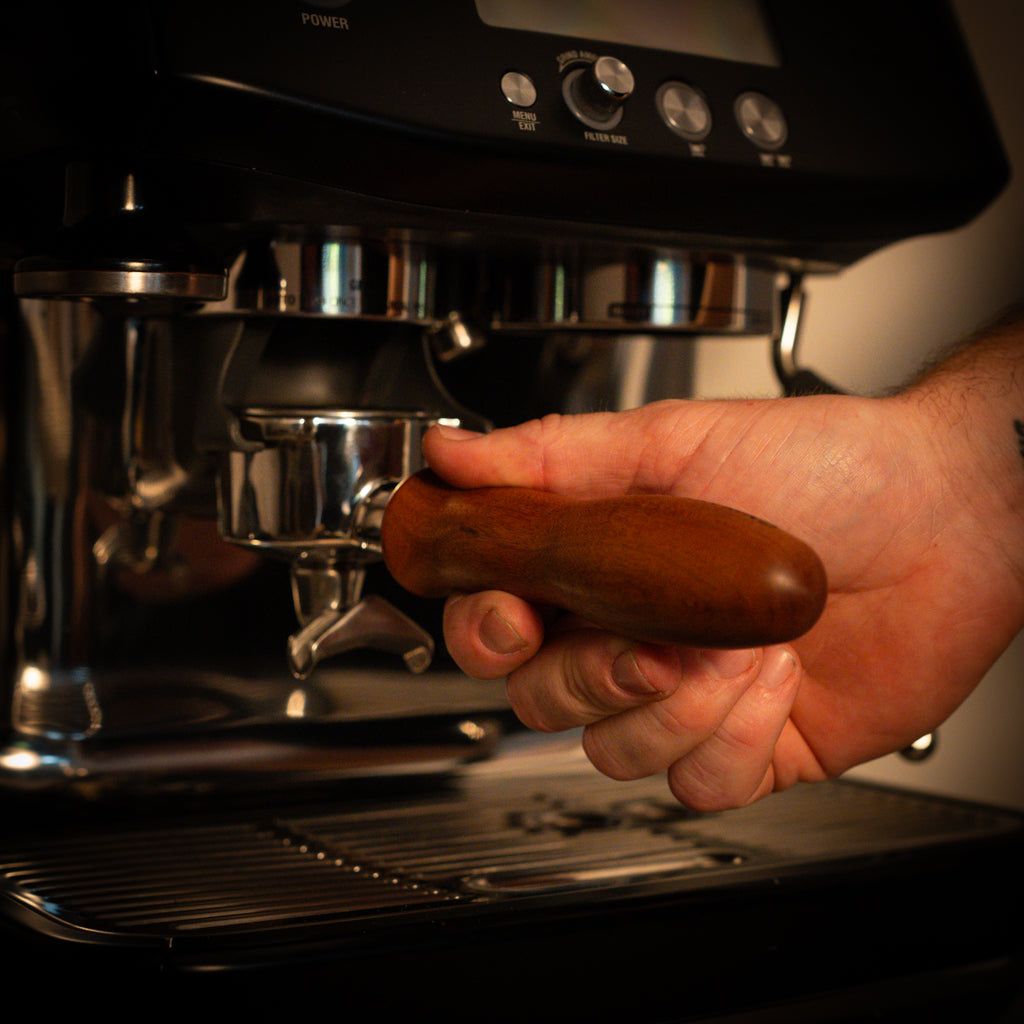 Breville 54mm Twin Spout Portafilter (Rosewood) Ergonomic used in Breville Barista Pro